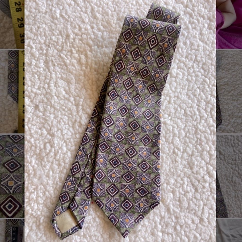 ROBERT TALBOTT OMAGGIO Silk Necktie USA Designer Geometric Green/Purple - Picture 2 of 6